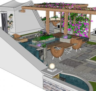 屋顶花园植物su模型下载_sketchup草图大师SKP模型