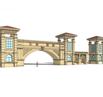 天源国际欧式古典小区入口SU模型下载_sketchup草图大师SKP模型