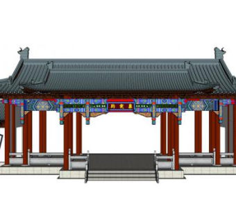 中式古典建筑大门su模型下载_sketchup草图大师SKP模型