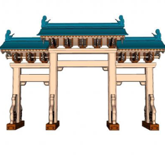 中式牌坊门楼SU模型下载_sketchup草图大师SKP模型