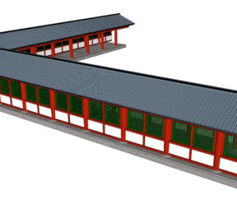 中式走廊设计SU模型下载_sketchup草图大师SKP模型
