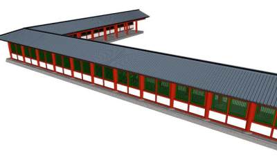 中式走廊设计SU模型下载_sketchup草图大师SKP模型