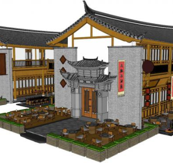 民宿景观su模型下载_sketchup草图大师SKP模型