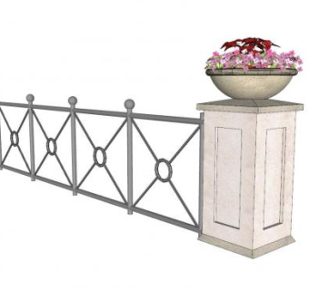 欧式花钵柱护栏SU模型下载_sketchup草图大师SKP模型