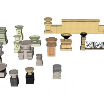 欧式花钵组合SU模型下载_sketchup草图大师SKP模型