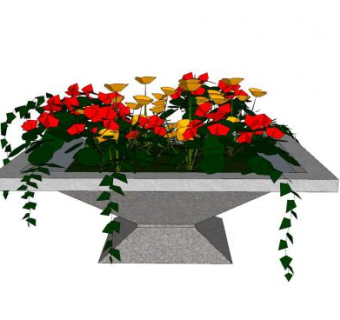 现代石造花钵SU模型下载_sketchup草图大师SKP模型