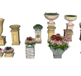 欧式户外花钵组合SU模型下载_sketchup草图大师SKP模型