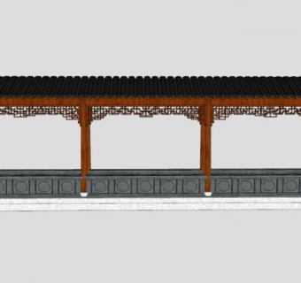 中式长廊外观SU模型下载_sketchup草图大师SKP模型