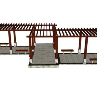 新中式木长廊SU模型下载_sketchup草图大师SKP模型