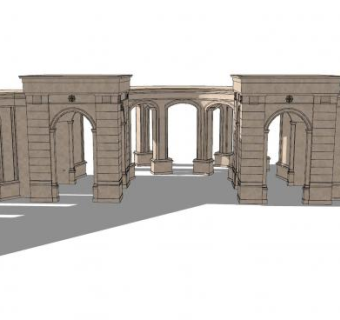 欧式大门围墙SU模型下载_sketchup草图大师SKP模型