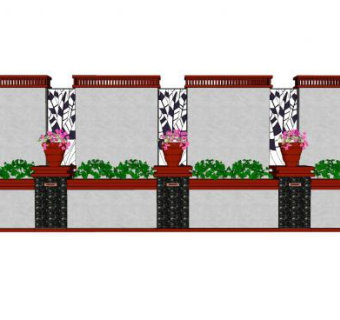 现代花钵景观墙SU模型下载_sketchup草图大师SKP模型