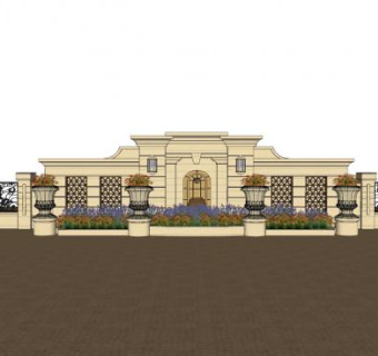 欧式花圃景观墙SU模型下载_sketchup草图大师SKP模型