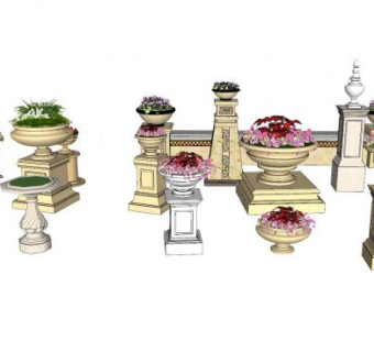 欧式砂岩花钵组合SU模型下载_sketchup草图大师SKP模型