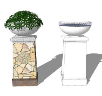 欧式石造花钵柱SU模型下载_sketchup草图大师SKP模型