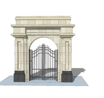 欧式铁艺门围墙SU模型下载_sketchup草图大师SKP模型