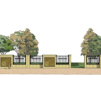 欧式雕刻围墙护栏SU模型下载_sketchup草图大师SKP模型