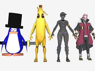 卡通人物香蕉人怪物企鹅SU模型下载_sketchup草图大师SKP模型