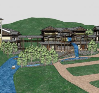 中式风格民宿SU模型下载_sketchup草图大师SKP模型