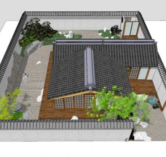 日式民宿建筑合院SU模型下载_sketchup草图大师SKP模型