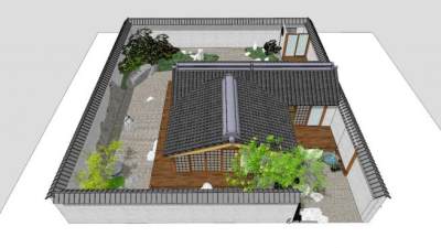 日式民宿建筑合院SU模型下载_sketchup草图大师SKP模型