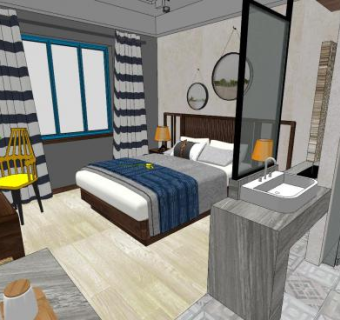 现代民宿客房SU模型下载_sketchup草图大师SKP模型
