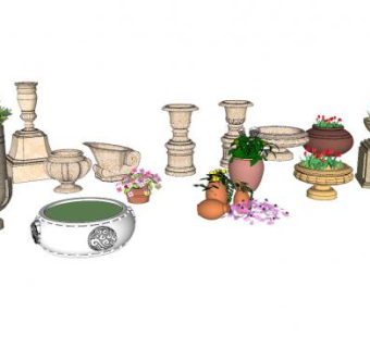 现代欧式花钵组合SU模型下载_sketchup草图大师SKP模型