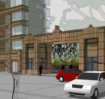 新古典小区景观大门SU模型下载_sketchup草图大师SKP模型