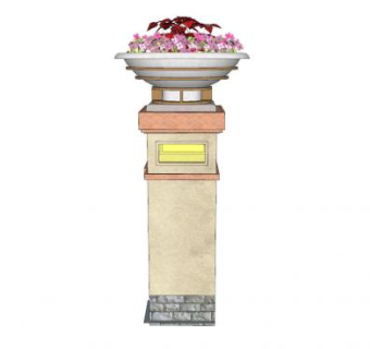 欧式石材花钵柱SU模型下载_sketchup草图大师SKP模型
