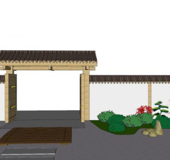 新中式简约围墙SU模型下载_sketchup草图大师SKP模型