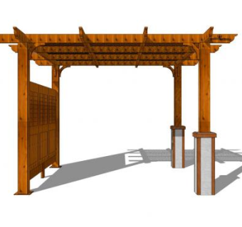现代木制庭院廊架SU模型下载_sketchup草图大师SKP模型