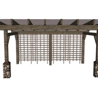复古木制廊架SU模型下载_sketchup草图大师SKP模型