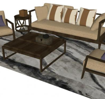中式木质沙发家具su模型下载_sketchup草图大师SKP模型