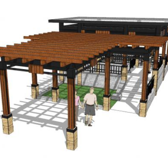 现代公园长廊SU模型下载_sketchup草图大师SKP模型