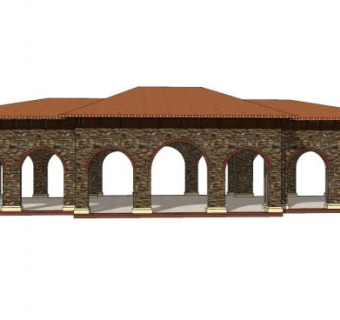 欧式拱门长廊SU模型下载_sketchup草图大师SKP模型