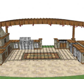 欧式廊架户外厨房SU模型下载_sketchup草图大师SKP模型