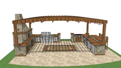 欧式廊架户外厨房SU模型下载_sketchup草图大师SKP模型