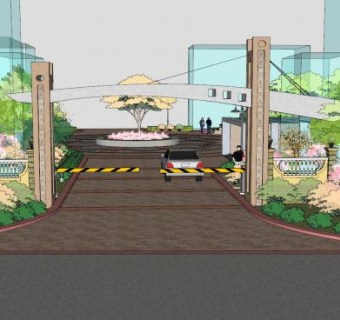 现代小区入口景观SU模型下载_sketchup草图大师SKP模型