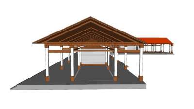 现代三角顶转角长廊SU模型下载_sketchup草图大师SKP模型