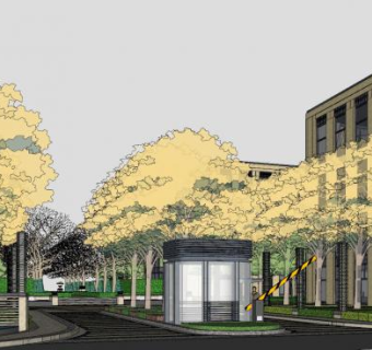 现代小区园林入口SU模型下载_sketchup草图大师SKP模型