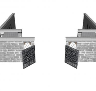 中式围墙院墙大门SU模型下载_sketchup草图大师SKP模型