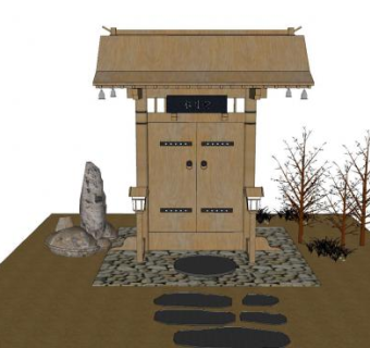 中式木制院门SU模型下载_sketchup草图大师SKP模型