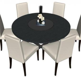 餐厅6人圆桌su模型下载_sketchup草图大师SKP模型