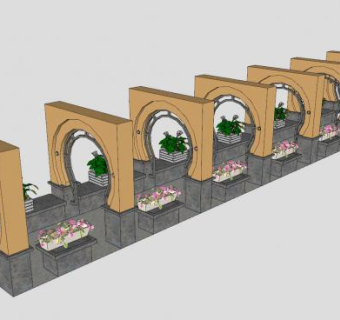 中式月洞门长廊SU模型下载_sketchup草图大师SKP模型
