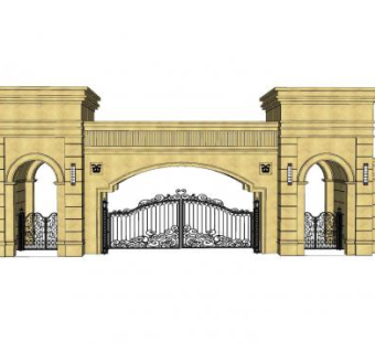 新古典小区铁艺门SU模型下载_sketchup草图大师SKP模型
