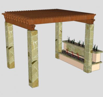现代廊架盆景SU模型下载_sketchup草图大师SKP模型