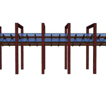 中式玻璃三角顶廊架SU模型下载_sketchup草图大师SKP模型