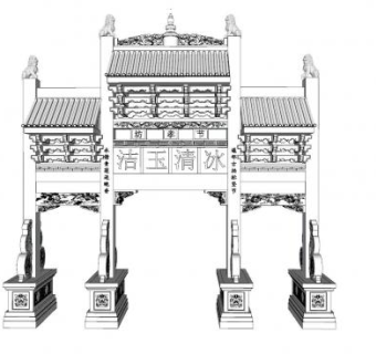 中式节孝坊牌坊大门SU模型下载_sketchup草图大师SKP模型