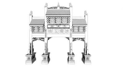 中式节孝坊牌坊大门SU模型下载_sketchup草图大师SKP模型