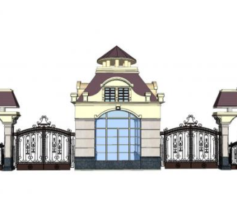 欧式古典小区保安亭入口SU模型下载_sketchup草图大师SKP模型