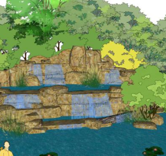 景观石跌水su模型下载_sketchup草图大师SKP模型